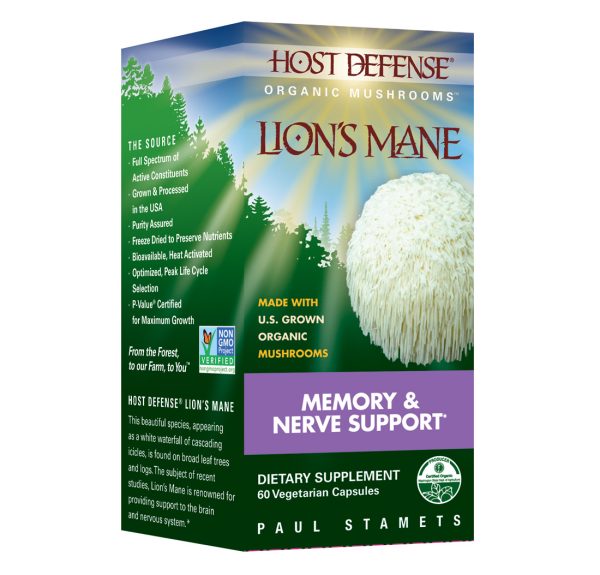 Host Defense, Lion's Mane X 60 Caps- Memory, Focus and Nerve Pain Relief.