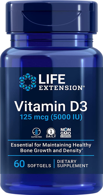 Life Extension Vitamin D3 125mcg (5000 IU) – Supports Bone & Immune Health