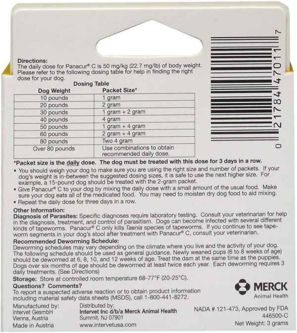 Panacur C Canine Dewormer (Fenbendazole), 1 Gram, Yellow, 3 Count (Pack of 1)